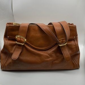 Michael Kors camel/caramel colored double zippered leather satchel.